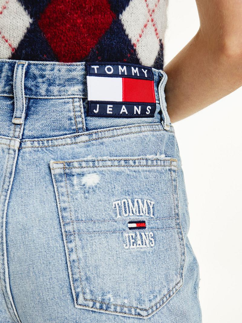 Női Tommy Hilfiger High Rise Tapered Mom Fit Farmer Nadrág Kék | HU 200XYU